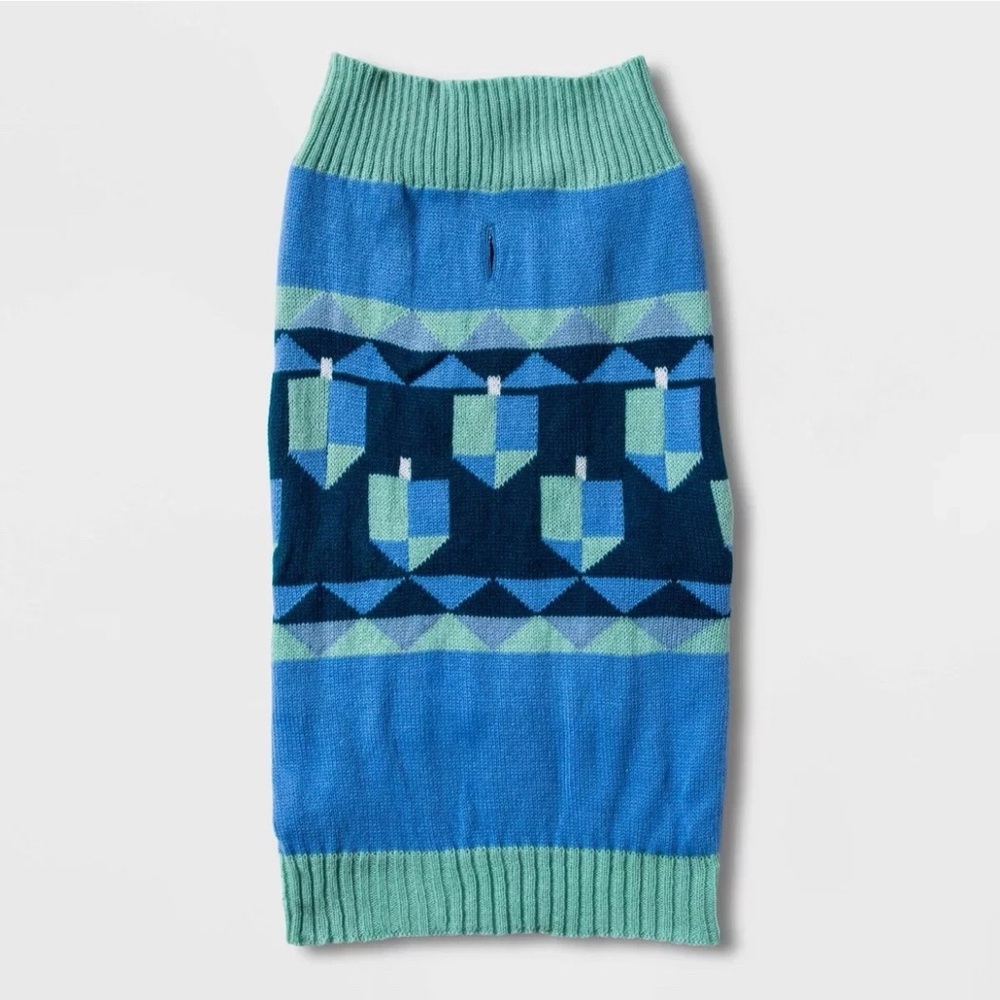NWT Wondershop Dog Sweater Blue Aqua Chanukah Hanukkah Dreidel Size Large - Picture 2 of 3